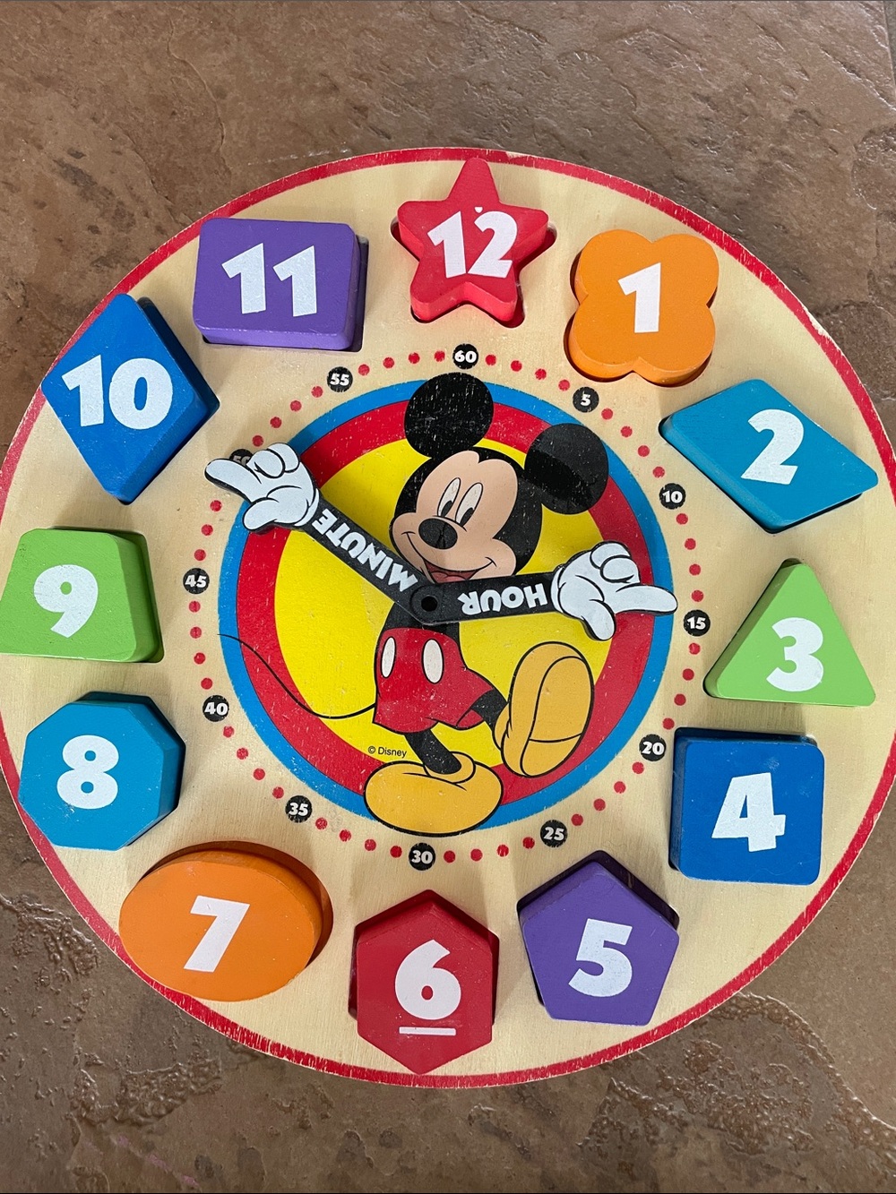 Disney Mickey Mouse Wooden Learning Clock Puzzle - Multicolor